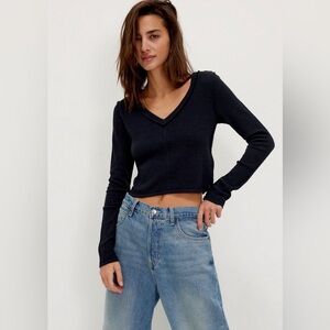 Free People Care FP Manchester Long Sleeve NWT black XL v neck